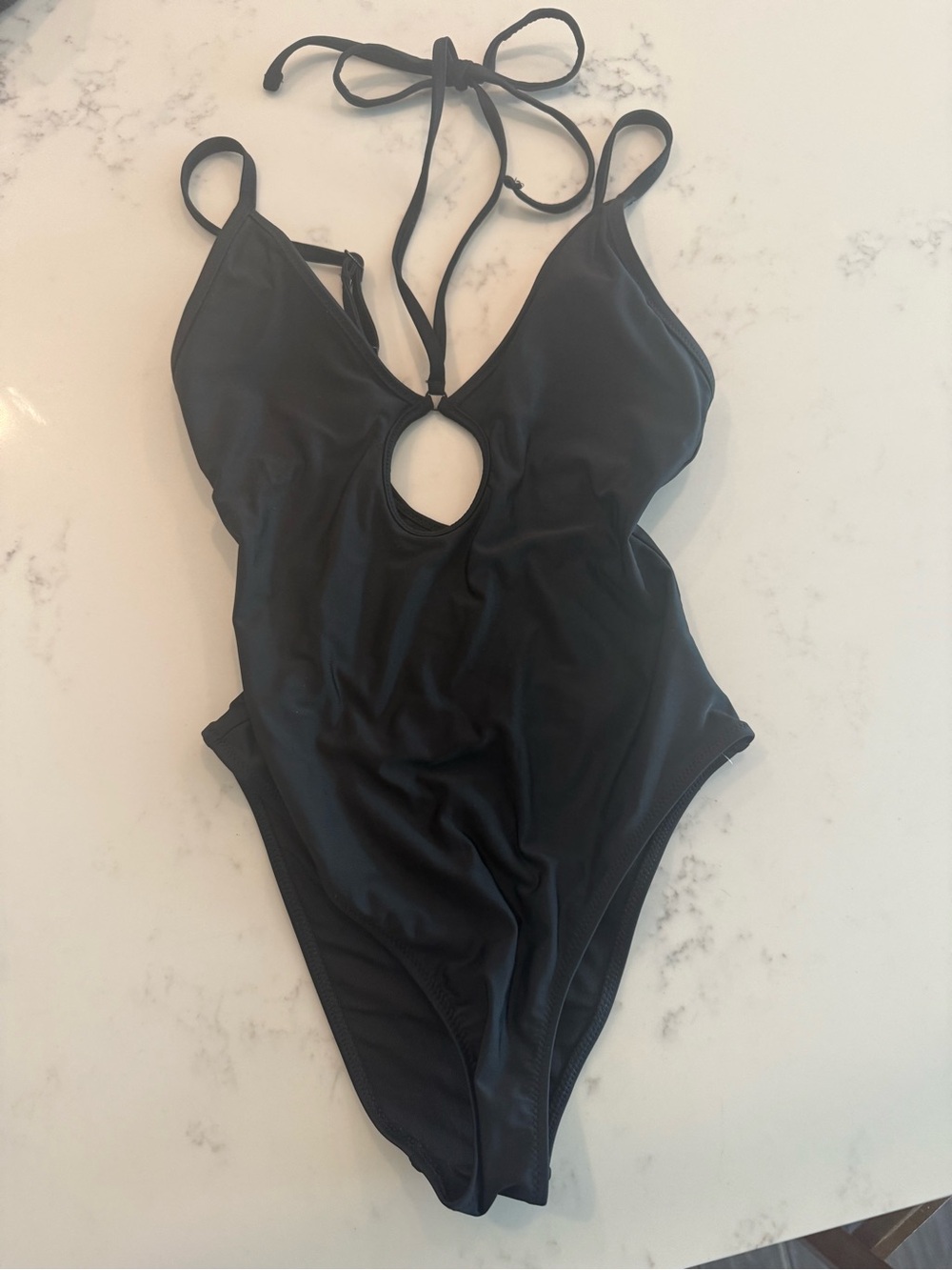 aerie Black One-Piece Cheeky Swimsuit with Halter Straps